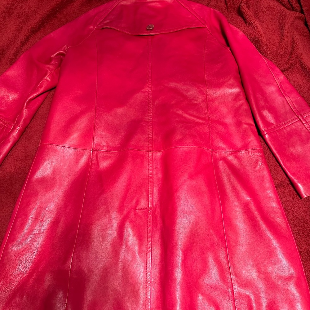 Beautiful Mid Length Red Leather Jacket